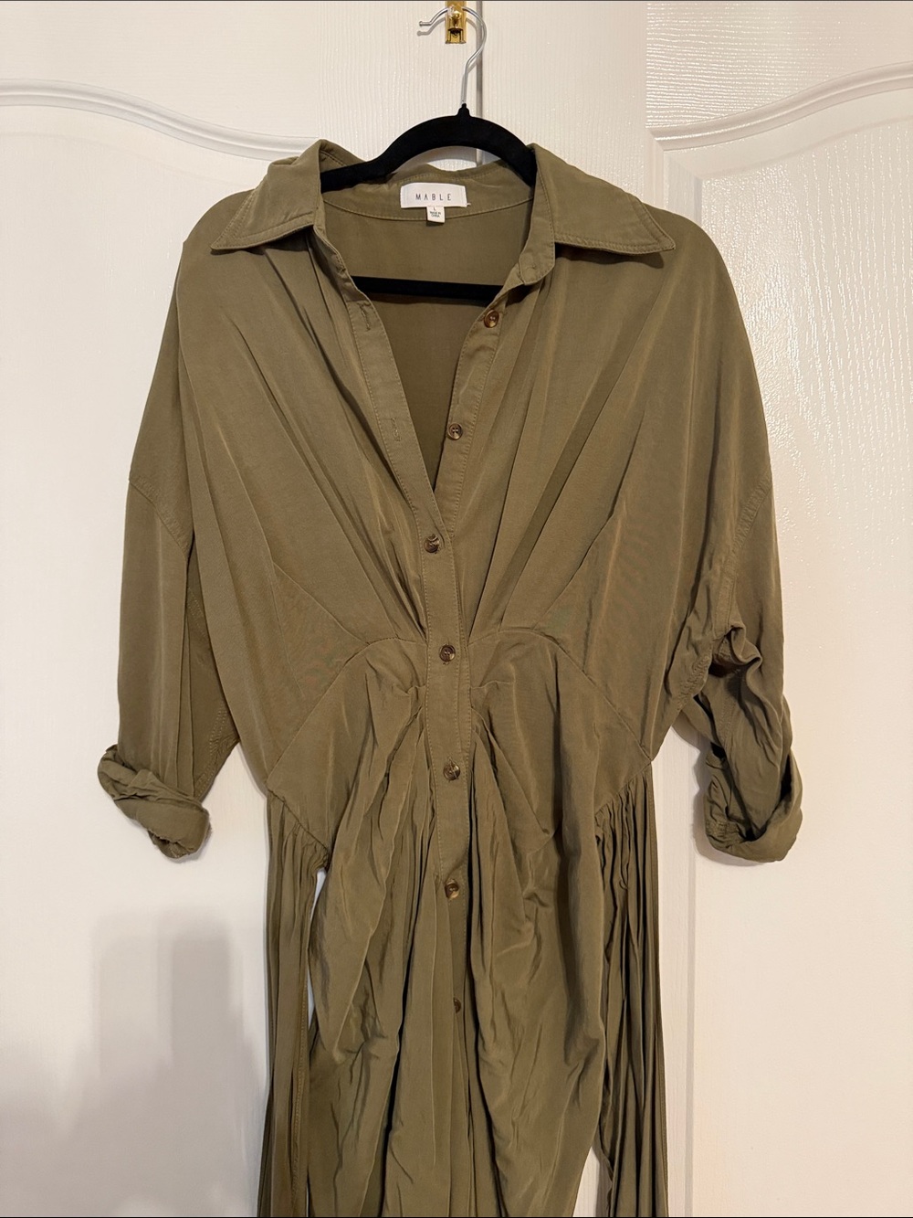 Able Olive Green Button-Front Maxi Dress